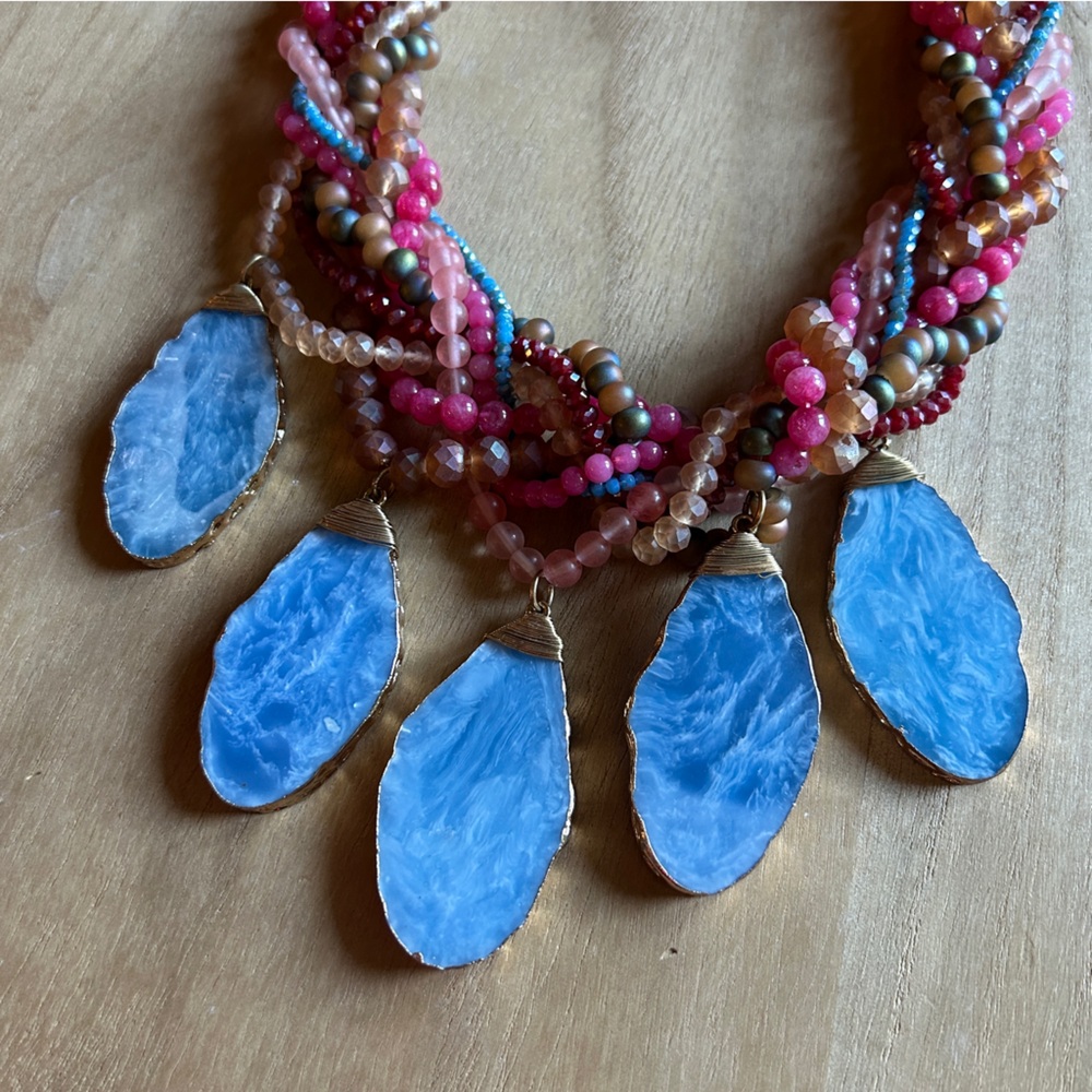Anthropologie Blue and Pink Beaded Necklace